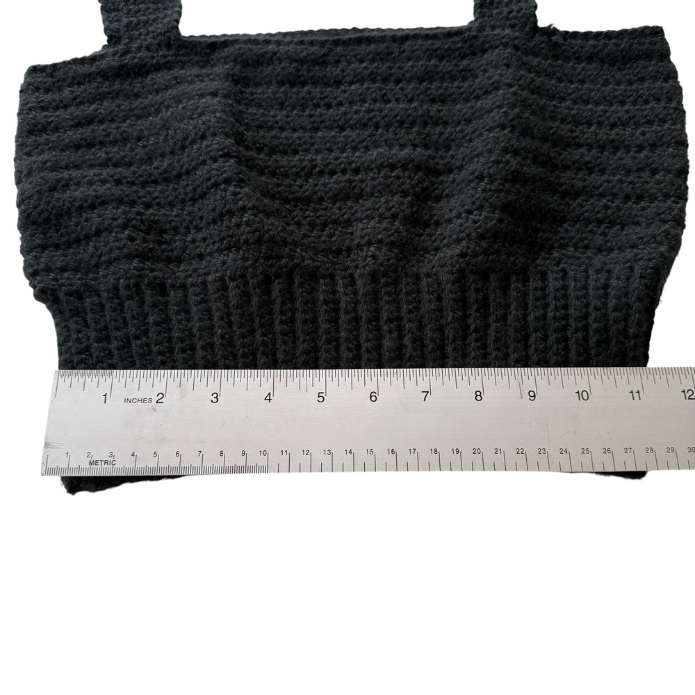 Handmade Crochet Crop Tank Black Indie Sleaze Layering Top Women's XS - Picture 7 of 9